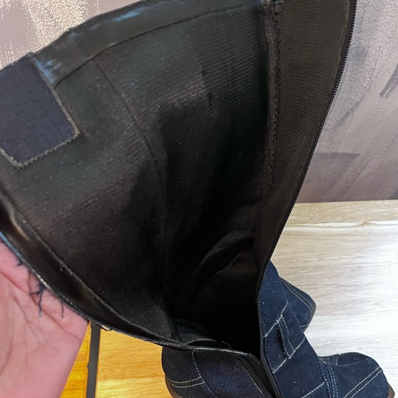 Vintage Splash Patchwork Denim Platform Wedge Boots. Y2K Statement.  Size 7 - Picture 10 of 14